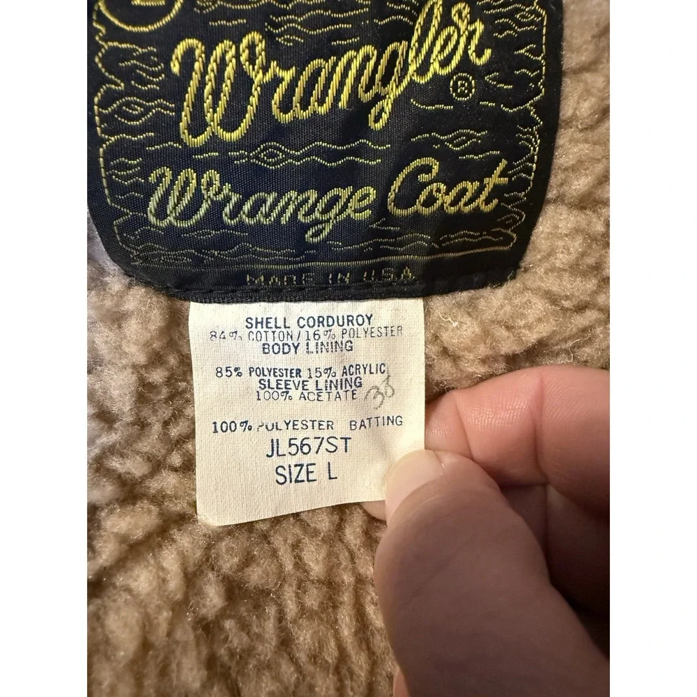 Vintage 80s Wrangler Wrange Coat Corduroy Sherpa Lined Men Large Tan Western USA